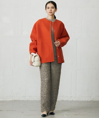 自由区 S 【SHIHOさん着用】ウールリバーノーカラー コート オレンジ
