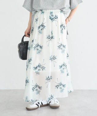 earth music&ecology フラワーシアープリントスカート Off White
