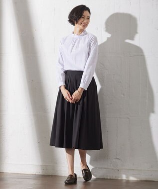 J.PRESS LADIES 【洗える】BEZ VEGA ストライプ フリルネック ブラウス ホワイト系1