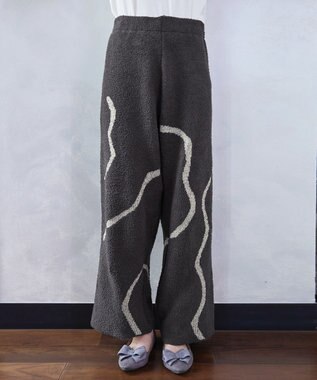 Tiaclasse ふわもちニュアンス配色ニットパンツ チャコールグレー