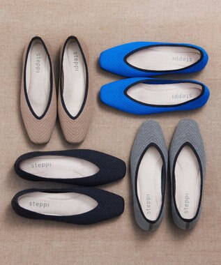 steppi ウール混 スクエア パンプス ブラック