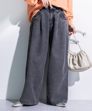 Green Parks デニムタックワイドパンツ Black