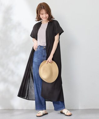 ANY L ピンタックデザインシャツワンピース ブラック