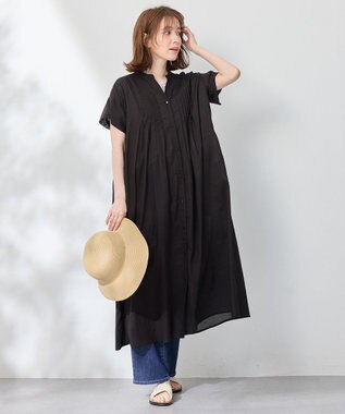 ANY L ピンタックデザインシャツワンピース ブラック
