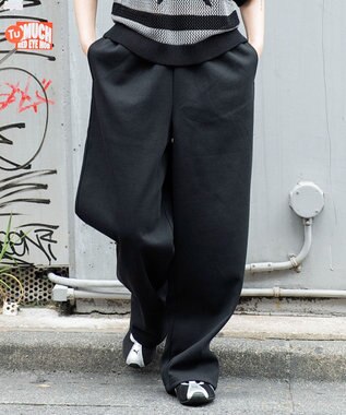WEGO 【ウエストゴム/XSSMサイズ展開】ライトスウェットワイドパンツ ブラック