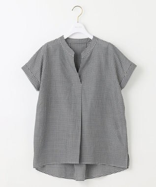 ANY SIS 【洗える】スキッパーイージー シャツ モノトーンギンガム
