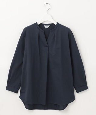 J.PRESS LADIES 【WEB限定】 ピンストライプジャージー バンドカラー カットソー ネイビー系