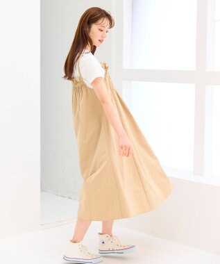 Feroux 【洗える】レイヤード風 ギャザーワンピース ベージュ系