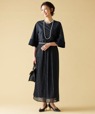 自由区 L 【セットアップ対応・ウエストゴム・洗える】ラッセルレース  スカート ネイビー系