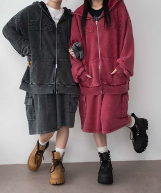 WEGO ロゴヴィンテージウォッシュジップパーカー レッド