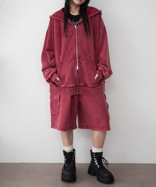 WEGO ロゴヴィンテージウォッシュジップパーカー レッド