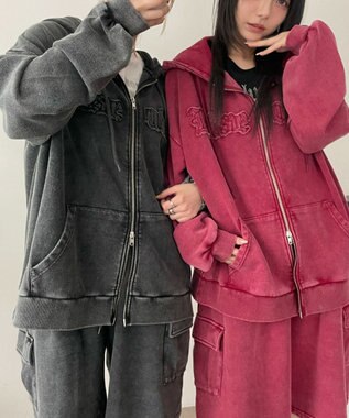 WEGO ロゴヴィンテージウォッシュジップパーカー レッド