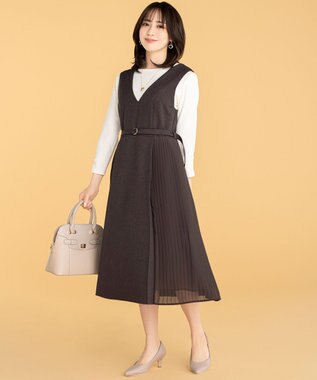 ANY SIS 【美人百花10月号掲載】カットソー×プリーツコンビ ジャンドレ ブラウン×アイボリー