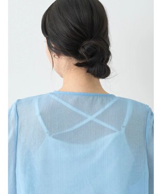 earth music&ecology キラキラシアーギャザーシャツ Blue