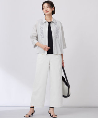 J.PRESS LADIES 【洗える】セルロースライト刺繍  シャツ ブラウス ライトグレー系