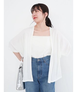 Green Parks よくばり　半袖カットドルマンカーディガン Off White