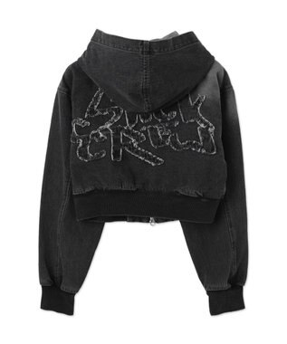 WEGO ヴィンテージウォッシュショートフードブルゾン ブラック