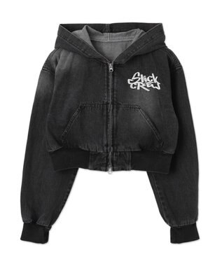 WEGO ヴィンテージウォッシュショートフードブルゾン ブラック