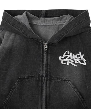 WEGO ヴィンテージウォッシュショートフードブルゾン ブラック