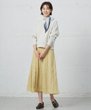 J.PRESS LADIES S 【洗える】リンクルリッド フレアー スカート イエロー系