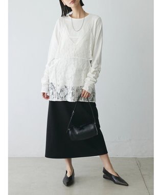 Green Parks AnriettMusee シャーリングスリーブＴシャツ＋レースキャミソールＳＥＴ Off White