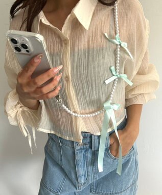 WEGO リボンビーズストラップ グリーンその他