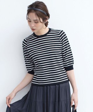 組曲 S 【UVケア・接触冷感】MINA 6分袖ニットプルオーバー オフ×ブラック系1