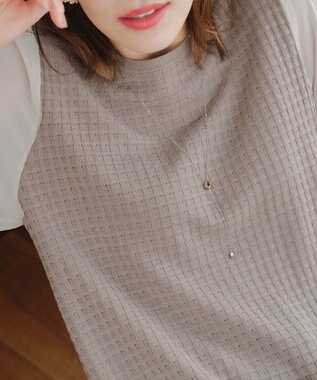 Tiaclasse L 【新色追加・洗える】シアーチェック柄ニットチュニック グレージュ