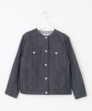 J.PRESS LADIES 【洗える】セルロースシャンブレー ノーカラー デニム ジャケット ネイビー系