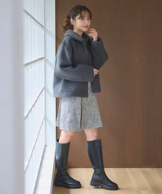 Feroux 【セットアップ対応】ツイードミニ スカート ブラック系2