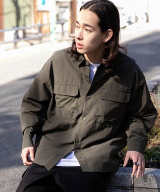 WEGO ナイロンメッシュポケットシャツ カーキ