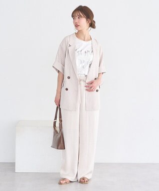 earth music&ecology 【綿100％】フレンチスリーブプリントＴシャツ Off White