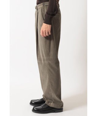DAKS ソフトコーデュロイ ワイドレッグ ディーププリーツパンツ カーキ