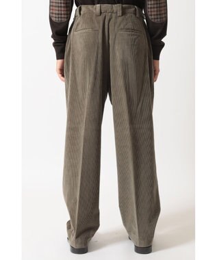 DAKS ソフトコーデュロイ ワイドレッグ ディーププリーツパンツ カーキ
