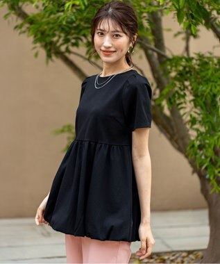 ANY SIS 【洗える】コンビネーションペプラム チュニック ブラック