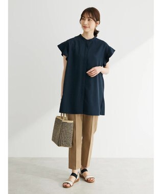 Green Parks 接触冷感　比翼シャツチュニック Dark Navy