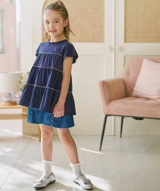 組曲 KIDS 【110-140㎝】 ドットティアードチュニック ネイビー