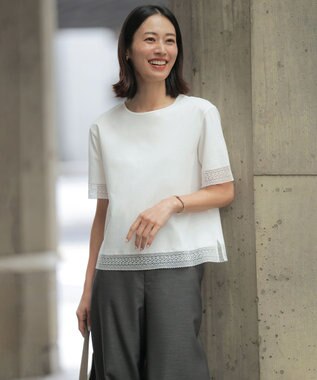 J.PRESS LADIES 【一枚で着映え】コットンスムース レース カットソー ホワイト系