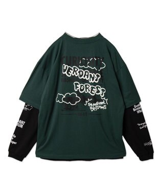 WEGO 【ユニセックス着用ITEM/2点SET】アクセ付きグラフィックアンサンブルT（LS） グリーン