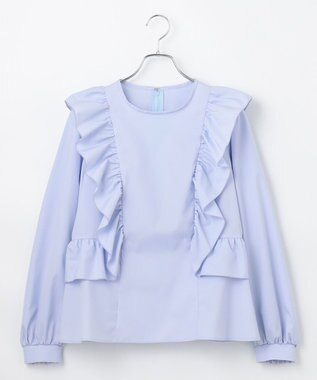 #Newans 【洗濯機可能/シワになりにくい】〈小柄さんにお勧め〉バーティカルフリルブラウス ライトブルー