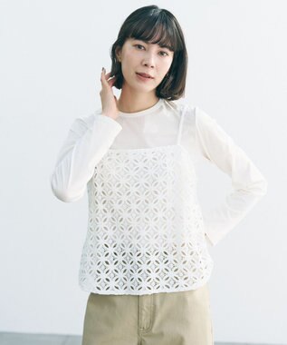 UNFILO 【2点セット】ラッセルレース キャミレイヤード Tシャツ