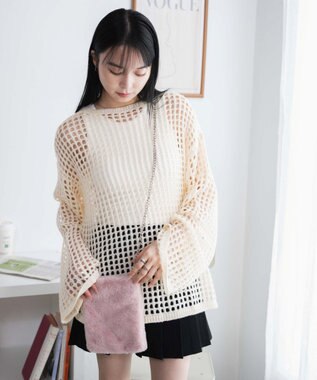 WEGO ファーチェーンミニショルダー ライトピンク