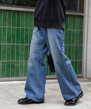 WEGO 【ユニセックス着用ITEM/SMLサイズ展開】デニムルーズフレアパンツ デニム中濃色