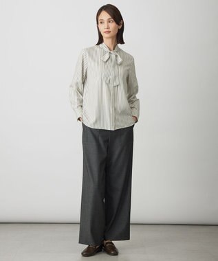 J.PRESS LADIES S シャンブレー2wayストレッチ ワイド ストレート パンツ チャコール系