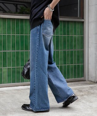 WEGO 【ユニセックス着用ITEM/SMLサイズ展開】デニムルーズフレアパンツ デニム中濃色