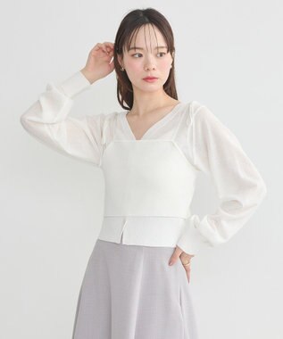 earth music&ecology シアーラメＶネックカーディガン Off White