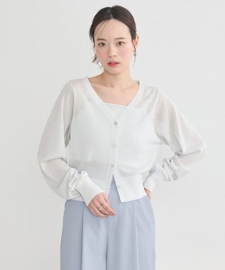 earth music&ecology シアーラメＶネックカーディガン Light Gray