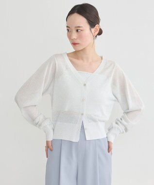 earth music&ecology シアーラメＶネックカーディガン Light Gray