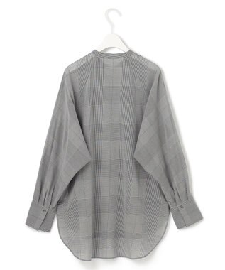 ICB 【洗える】ハイツイストコットンボイル バンドカラーブラウス グレンチェック系