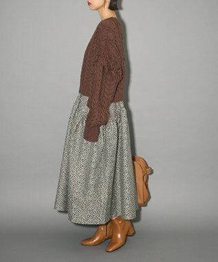 Green Parks フリンジスリーブショート丈ケーブルニット Dark Brown